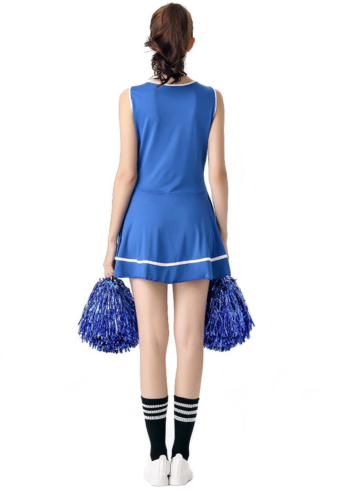 Traje de líder de torcida azul vestido extravagante uniforme de líder de torcida musical do ensino médio sem pom-pom