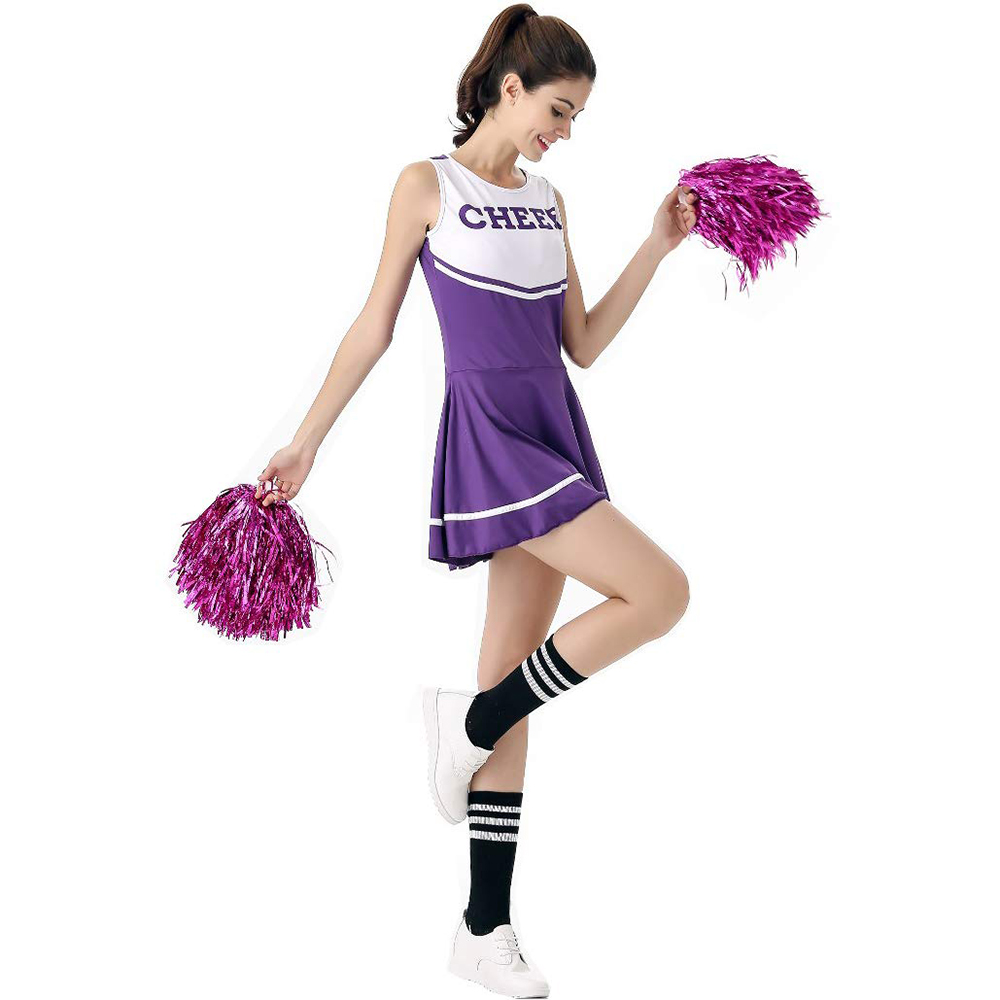 Fantasia de Cheerleader Roxa Vestido Fantasia High School Musical Cheerleader Uniforme Sem Pom-Pom