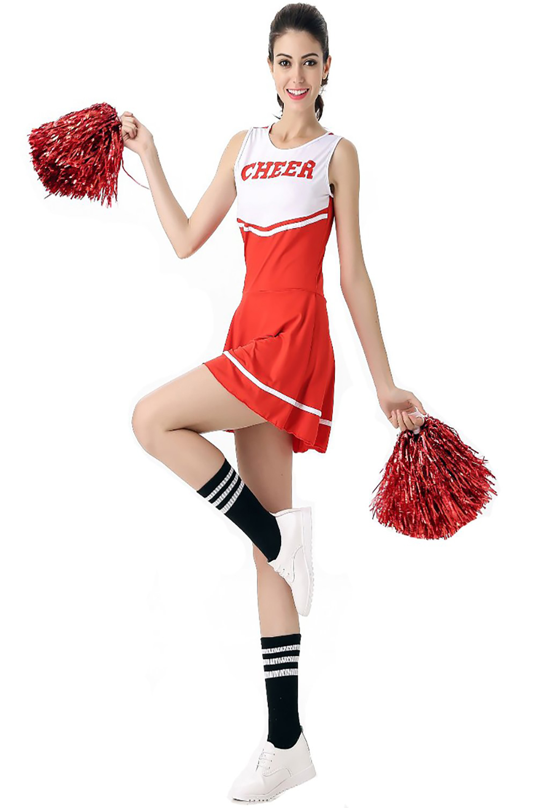 Traje de Cheerleader Vermelho Traje Fantasia High School Musical Cheerleader Uniforme Sem Pom-Pom